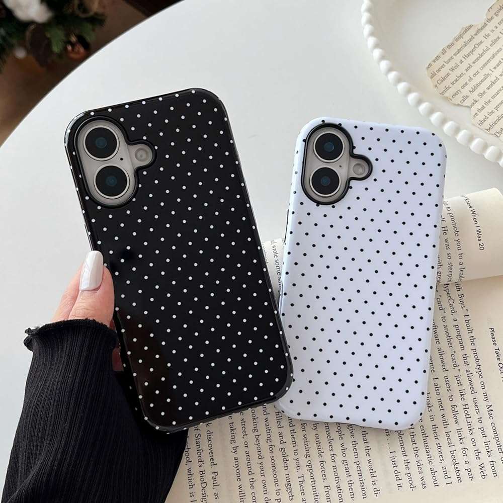 Longlayss Compatible with iPhone 17 Case Cute Aesthetic Polka Dot Phone Case for Women Girl Shockproof Slim TPU and Hard PC Protective Cover (Black) - Image 4