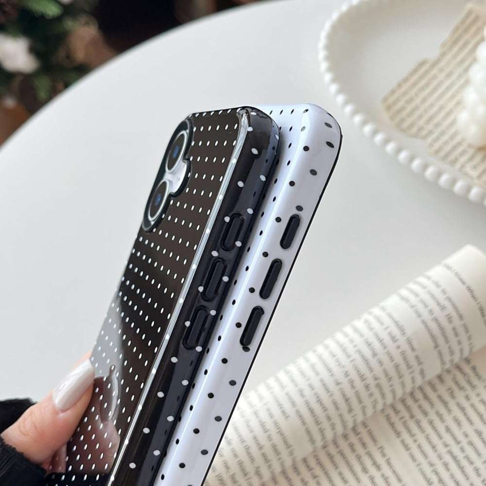 Longlayss Compatible with iPhone 17 Case Cute Aesthetic Polka Dot Phone Case for Women Girl Shockproof Slim TPU and Hard PC Protective Cover (Black) - Image 6