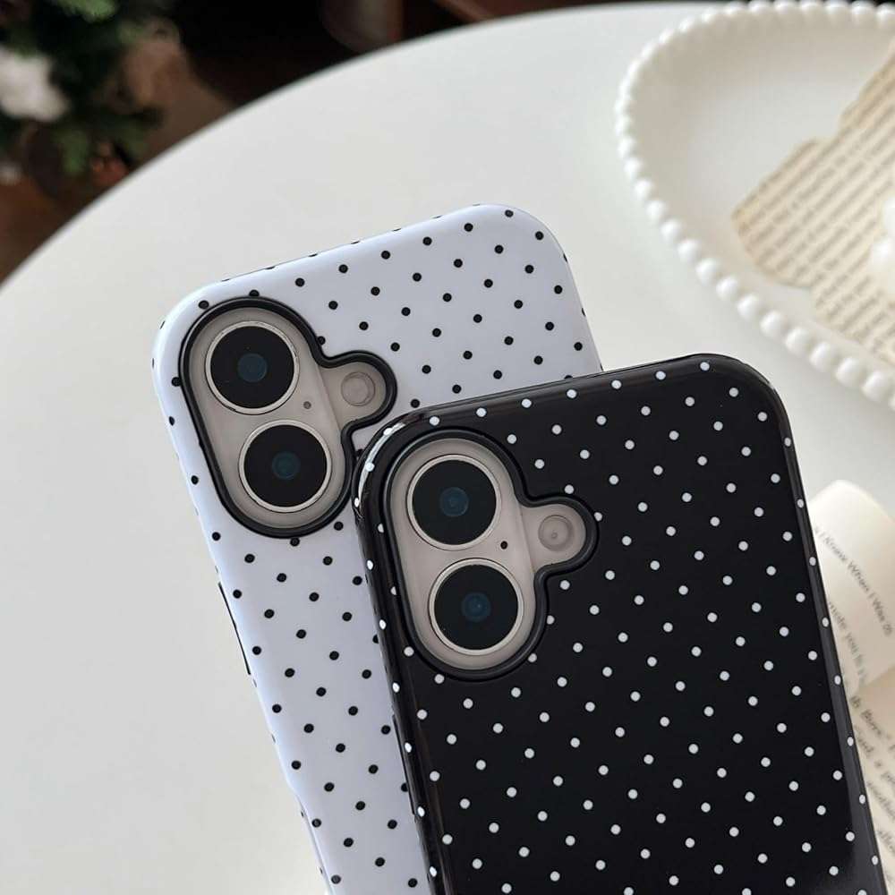 Longlayss Compatible with iPhone 17 Case Cute Aesthetic Polka Dot Phone Case for Women Girl Shockproof Slim TPU and Hard PC Protective Cover (Black) - Image 7