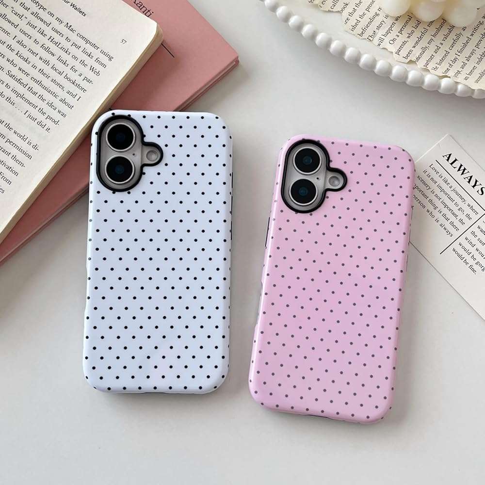 Longlayss Compatible with iPhone 17 Case Cute Aesthetic Polka Dot Phone Case for Women Girl Shockproof Slim TPU and Hard PC Protective Cover (Black) - Image 9