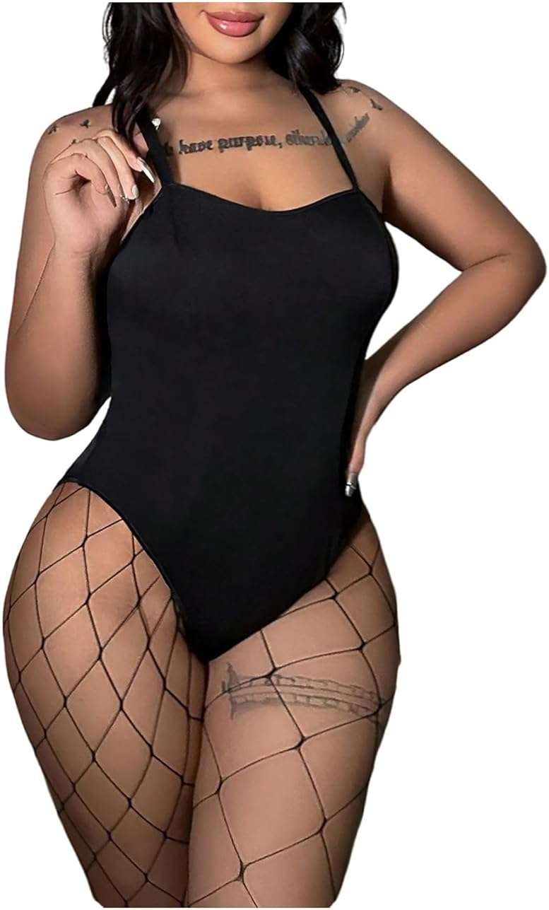OYOANGLE Women's Plus Size Bunny Costume 3 Piece Cami Bodysuit and Stocking with Headband Lingerie Cosplay Outfits - Image 2