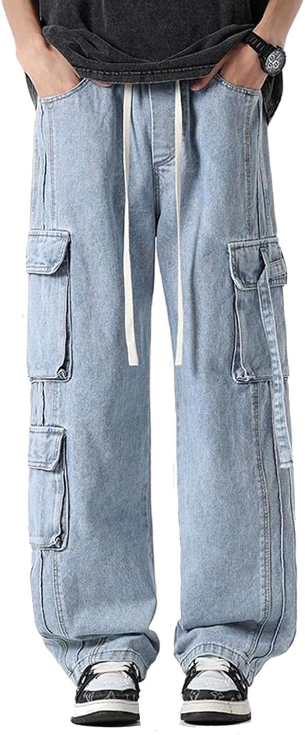 ZUNQKG Womens Y2k Baggy Cargo Jeans Drawstring Elastic Waist Wide Leg Denim with Multi Pockets - Image 2