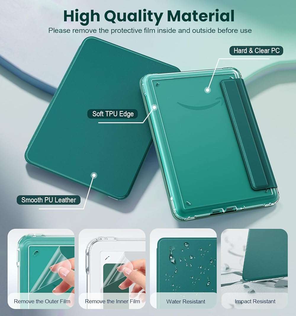 MoKo Detachable Magnetic Case for All-New 7" Kindle Paperwhite 12th Generation 2024 & Kindle Colorsoft 2024/2025,Ultra Clear Back Scratch-Proof Light & Shell Cover with Auto Wake/Sleep, Jade Green - Image 6