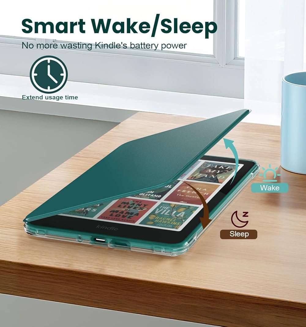 MoKo Detachable Magnetic Case for All-New 7" Kindle Paperwhite 12th Generation 2024 & Kindle Colorsoft 2024/2025,Ultra Clear Back Scratch-Proof Light & Shell Cover with Auto Wake/Sleep, Jade Green - Image 7