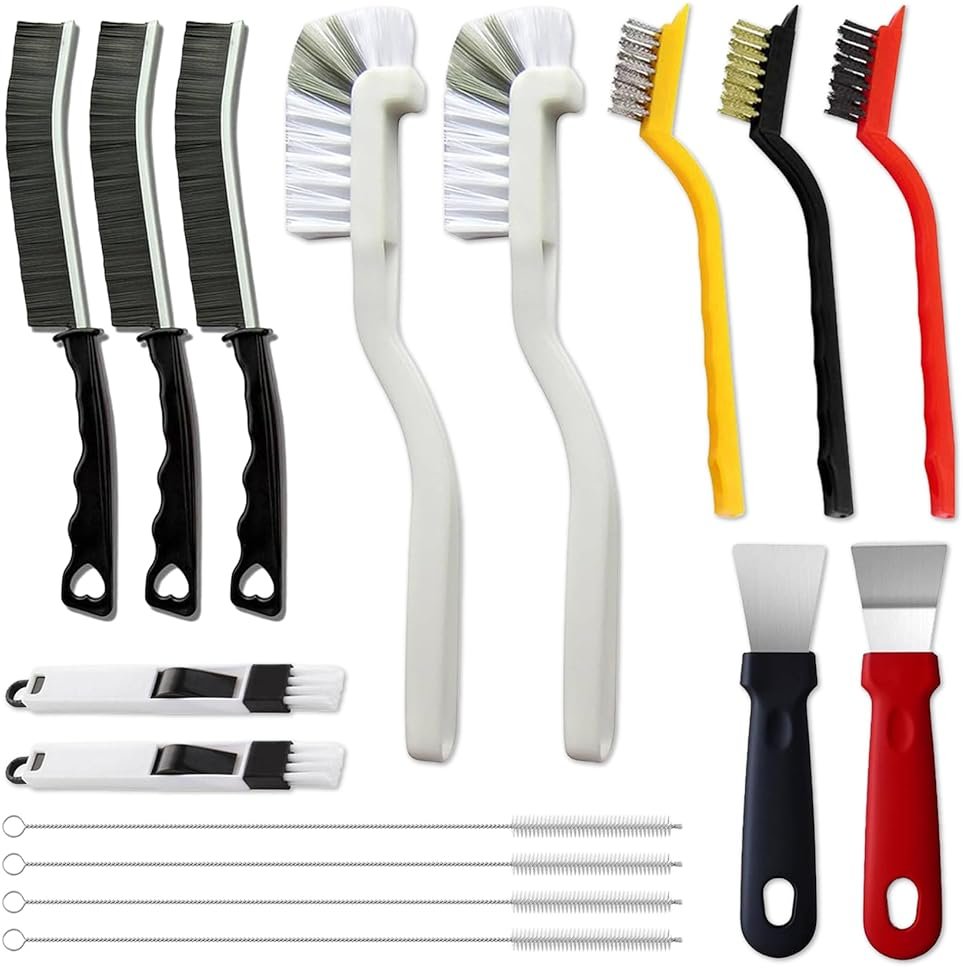 16Pcs Crevice Cleaning Brush Set, Hard Bristle Scrub Brushes Tools for Deep Cleaning Gap,Window Groove Cleaning Brush for Sliding Door, Sill, Tile Lines, Shutter, Corner, Sink, Teapot, Bottle (16 Pcs) - Product Image