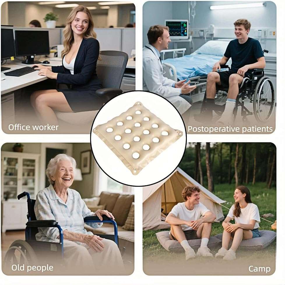 Medical Grade Wheelchair Cushion for Pressure Sores - Breathable Air Pad,Beige PVC Air Seat Pad,Pressure Relief Donut Design, Ventilated Holes,Donut Hole Design w/Hand Pump (17x17in) (Beige) - Image 4
