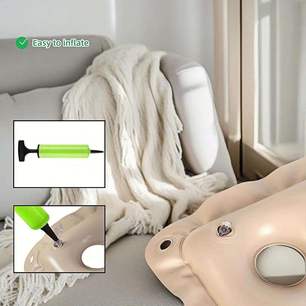 Medical Grade Wheelchair Cushion for Pressure Sores - Breathable Air Pad,Beige PVC Air Seat Pad,Pressure Relief Donut Design, Ventilated Holes,Donut Hole Design w/Hand Pump (17x17in) (Beige) - Image 6