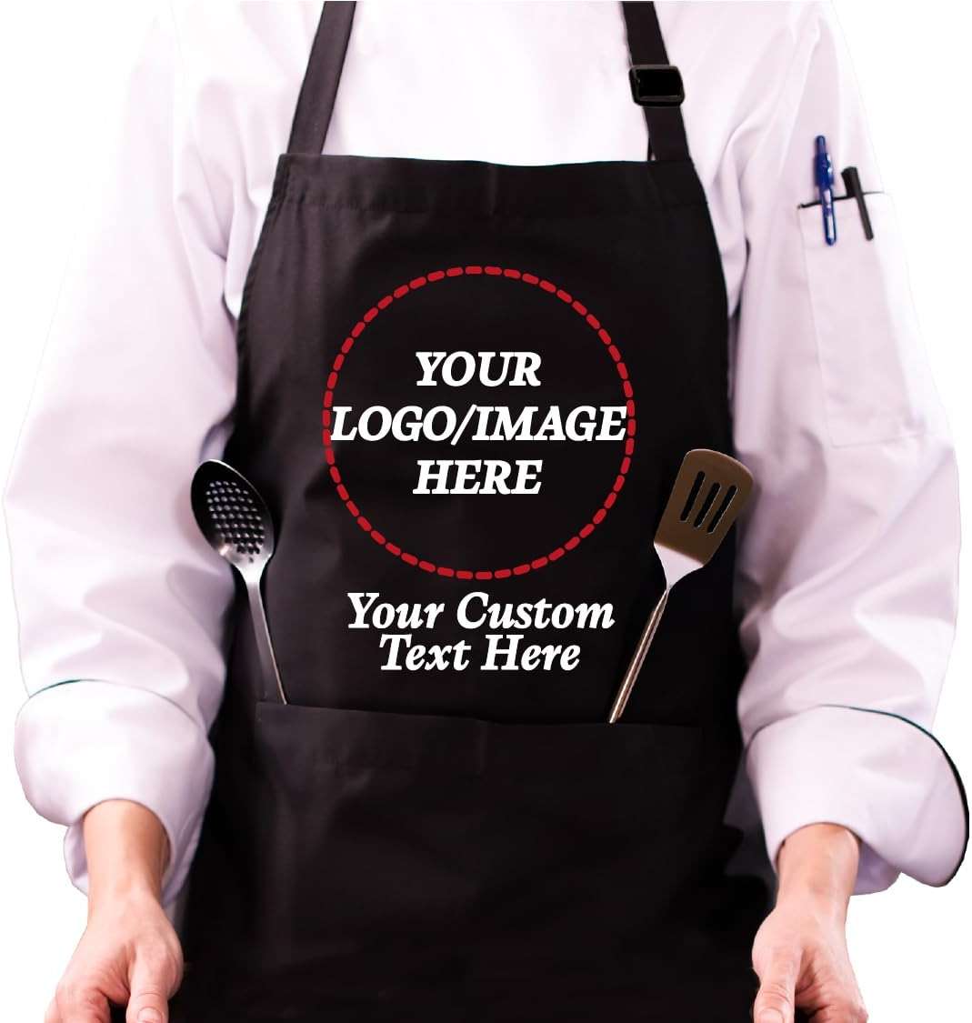 Custom Logo Apron, Personalized Name, Photo Aprons for Men&Women, Adjustable Waterproof Chef Bib with 2 Pockets, Professional Grilling Cooking Kitchen Apron, Customized BBQ, Baking Restaurant Gift - Image 1