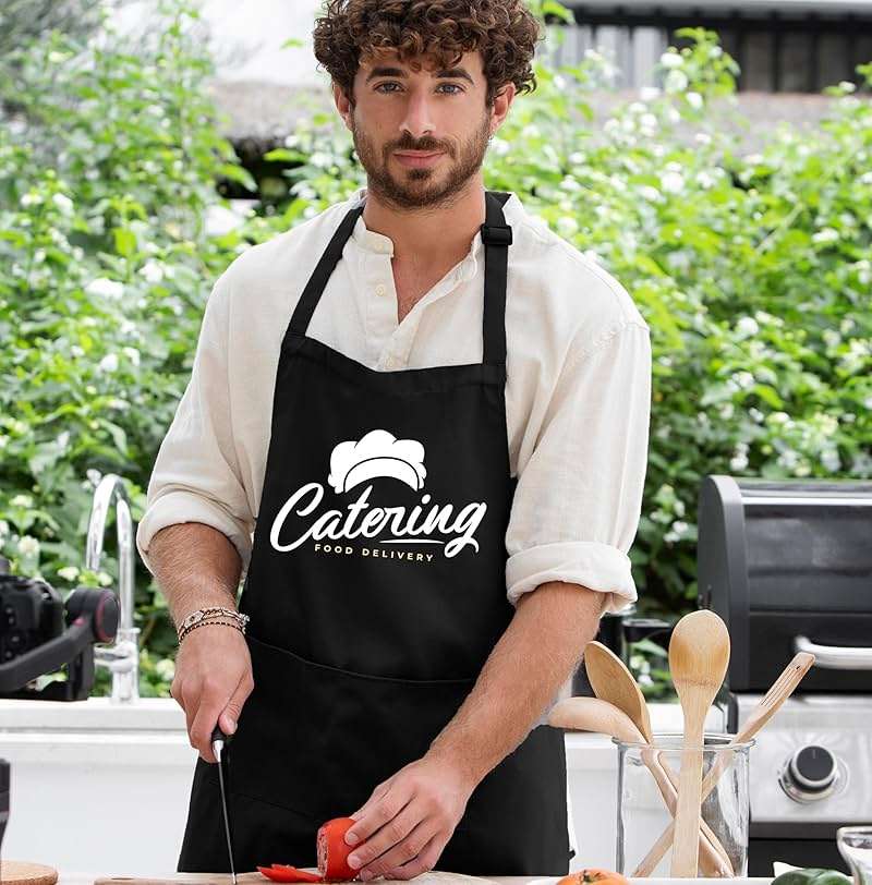 Custom Logo Apron, Personalized Name, Photo Aprons for Men&Women, Adjustable Waterproof Chef Bib with 2 Pockets, Professional Grilling Cooking Kitchen Apron, Customized BBQ, Baking Restaurant Gift - Image 4