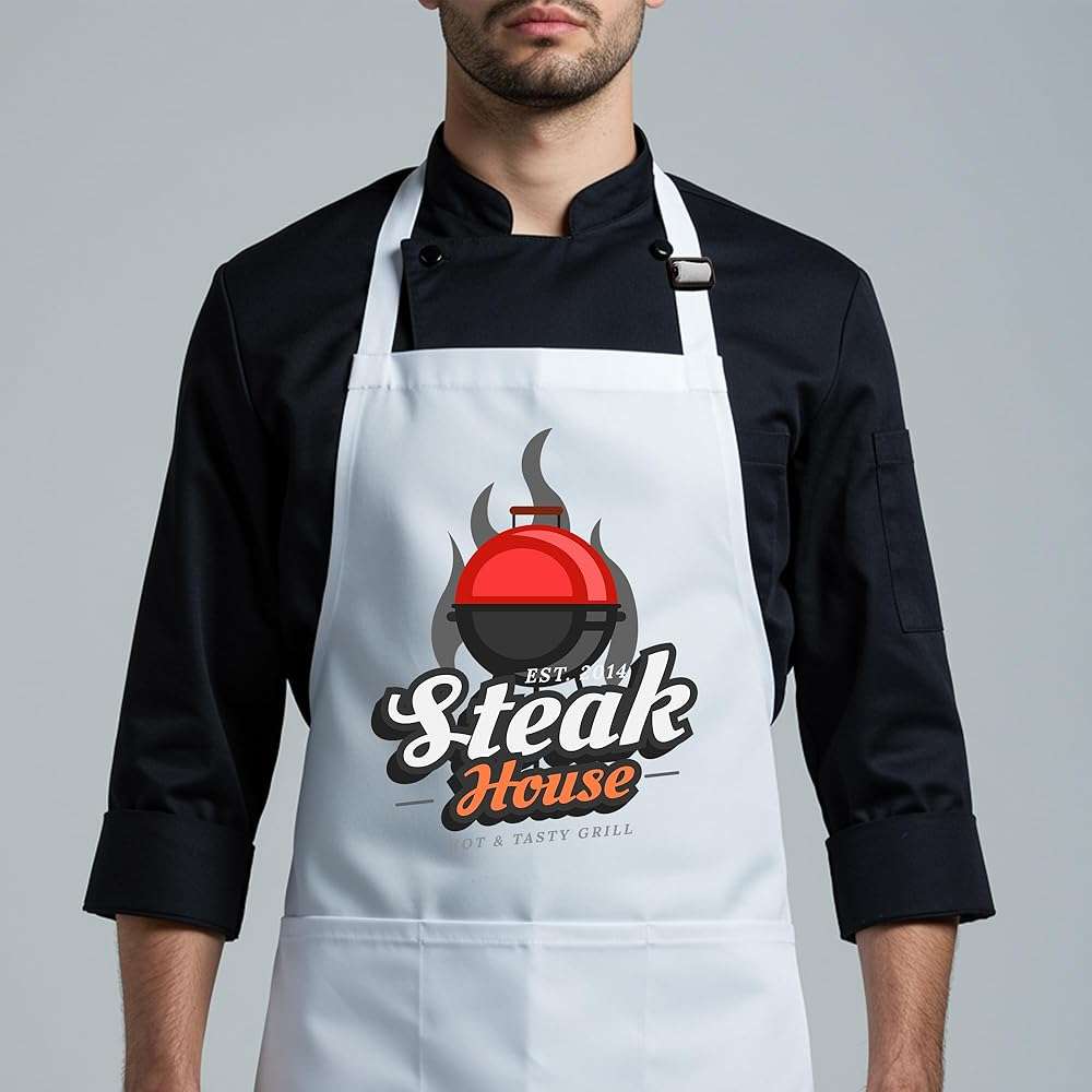 Custom Logo Apron, Personalized Name, Photo Aprons for Men&Women, Adjustable Waterproof Chef Bib with 2 Pockets, Professional Grilling Cooking Kitchen Apron, Customized BBQ, Baking Restaurant Gift - Image 9