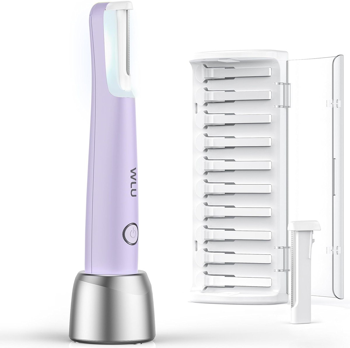 Dermaplane Razor for Women Face, WLU Rechargeable Face Dermaplaning Tool – Peach Fuzz, Facial Hair & Exfoliation Removal, Sonic Technology with LED Light, 3 Speeds & 10 Blades (Purple) - Product Image
