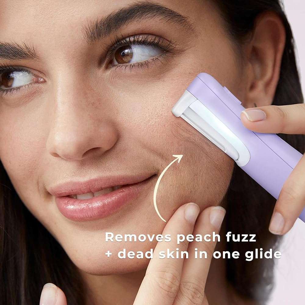 Dermaplane Razor for Women Face, WLU Rechargeable Face Dermaplaning Tool – Peach Fuzz, Facial Hair & Exfoliation Removal, Sonic Technology with LED Light, 3 Speeds & 10 Blades (Purple) - Image 2