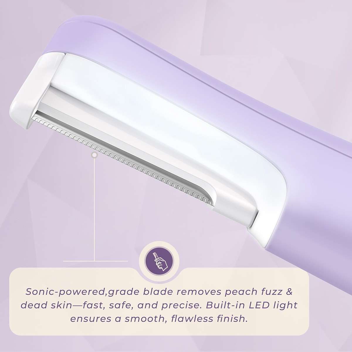 Dermaplane Razor for Women Face, WLU Rechargeable Face Dermaplaning Tool – Peach Fuzz, Facial Hair & Exfoliation Removal, Sonic Technology with LED Light, 3 Speeds & 10 Blades (Purple) - Image 4