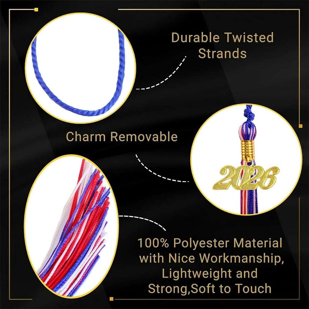GRADFTY Red White and Blue Graduation Tassel 2026 for Grad Cap and Graduation Ceremony Accessory Decoration - Image 2