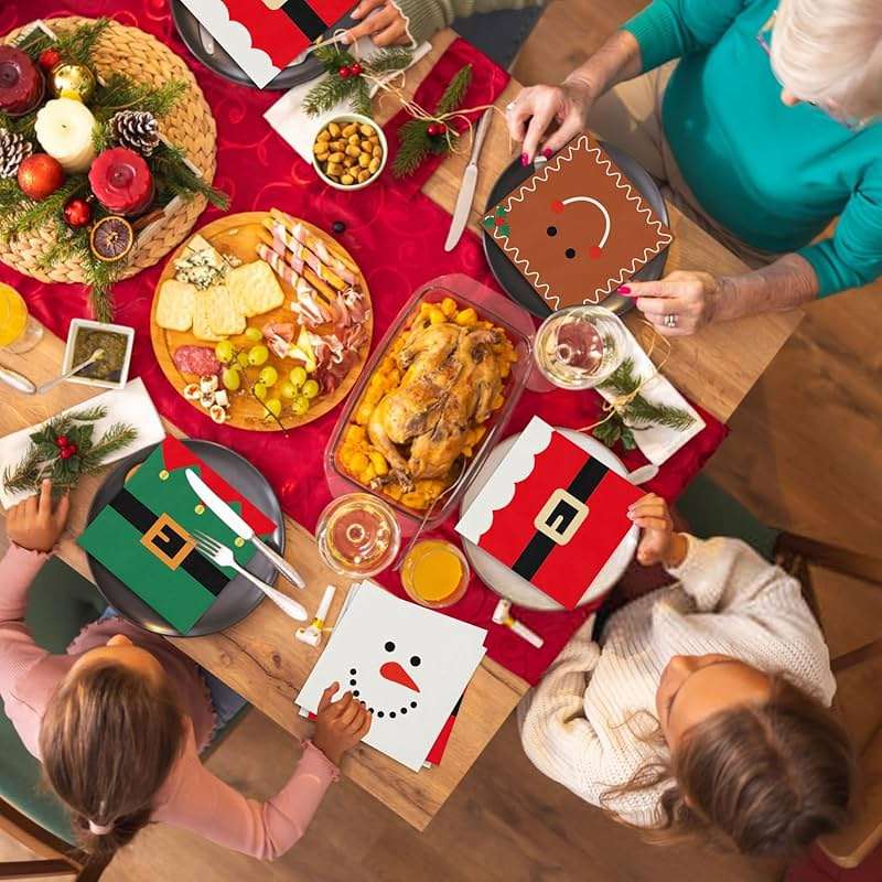 100 Christmas Napkins, Christmas Cocktail Napkins, Xmas Snowman Gingerbread Man Elf & Santa Party Napkins for Holiday Decorations Table Décor Party Supplies - Image 7
