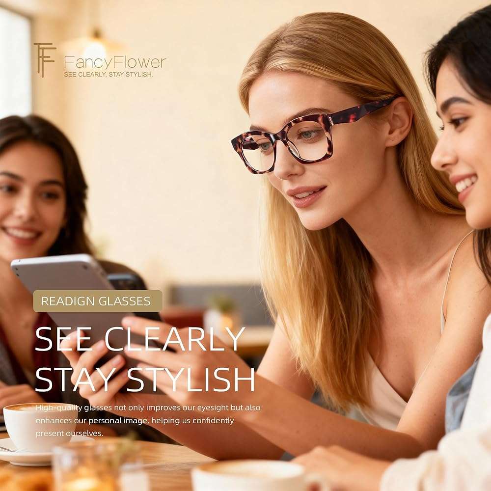 FancyFlower Square Reading Glasses for Women&Men - Acetate Tortoise - Firenze Readers Chic & Modern Design FF-6270 - Image 2
