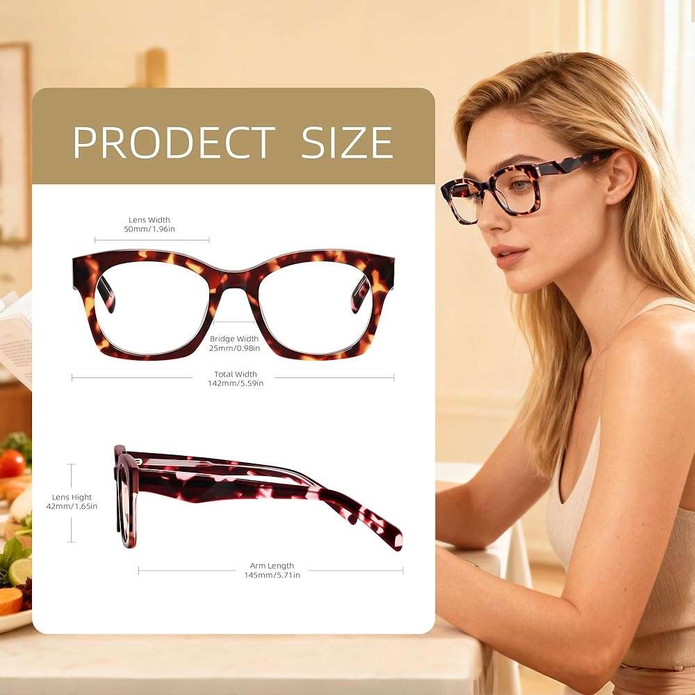 FancyFlower Square Reading Glasses for Women&Men - Acetate Tortoise - Firenze Readers Chic & Modern Design FF-6270 - Image 3