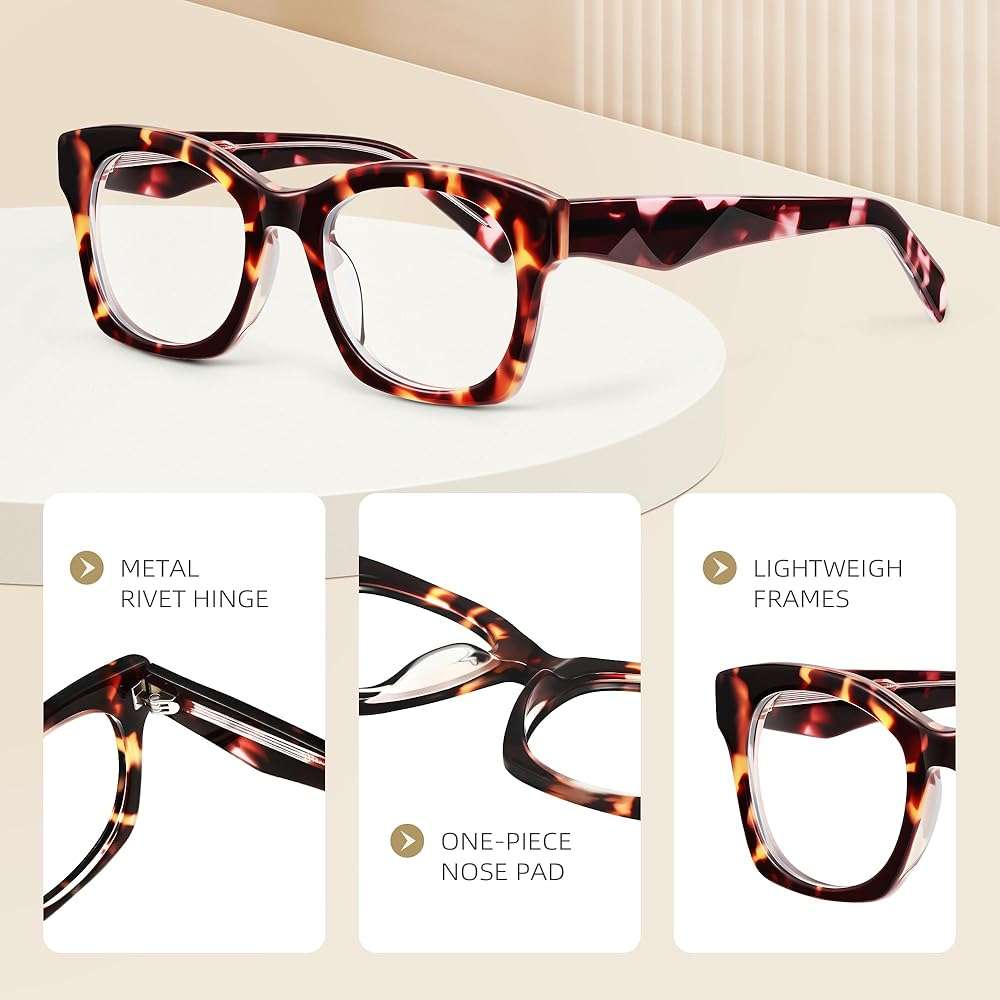 FancyFlower Square Reading Glasses for Women&Men - Acetate Tortoise - Firenze Readers Chic & Modern Design FF-6270 - Image 4