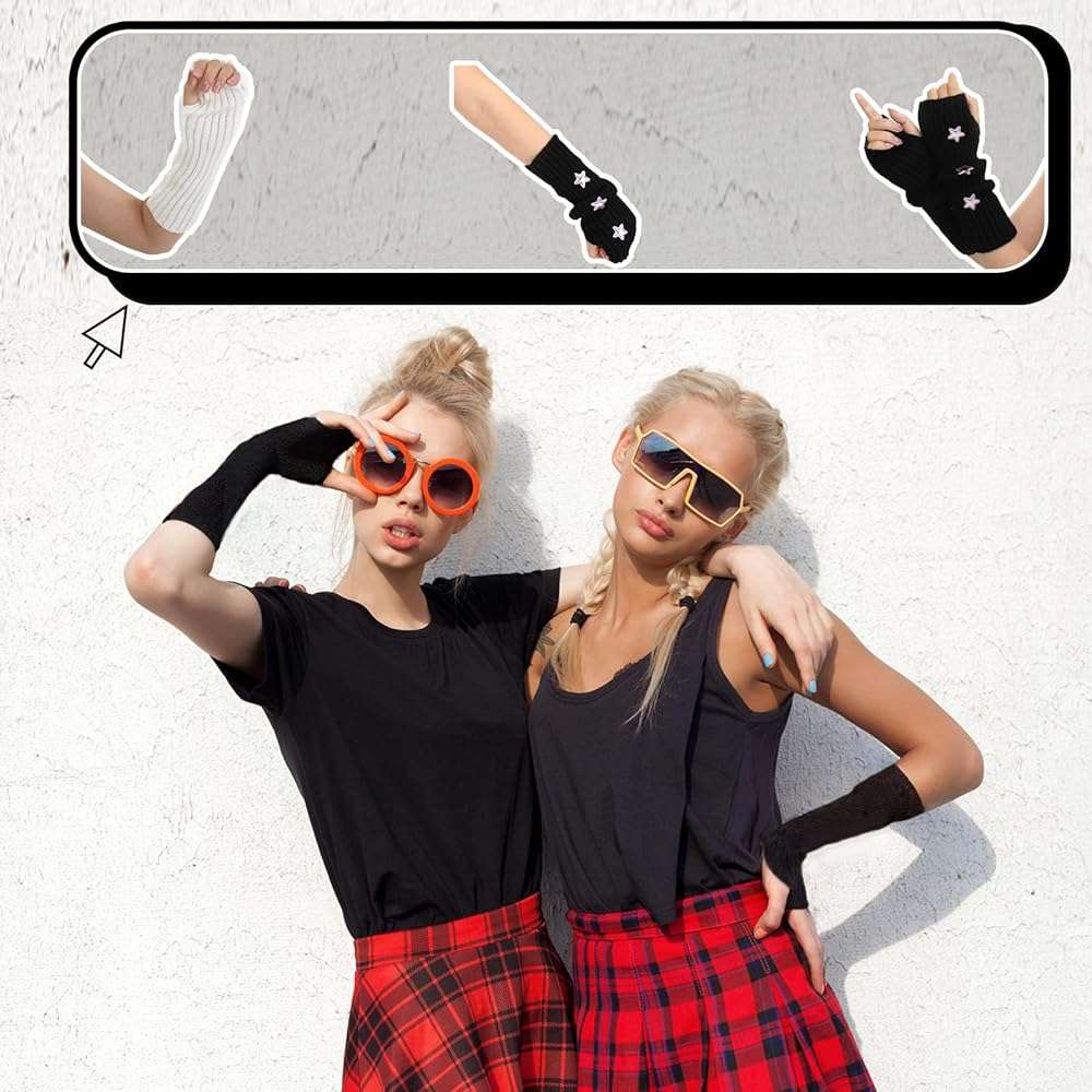 Angirlish 4 Pairs Star Arm Warmers Y2K, Kawaii Knitted Arm Sleeve, Cute Fingerless Thumb Hole Gloves Grunge Accessories for Women Halloween Cosplay - Image 6