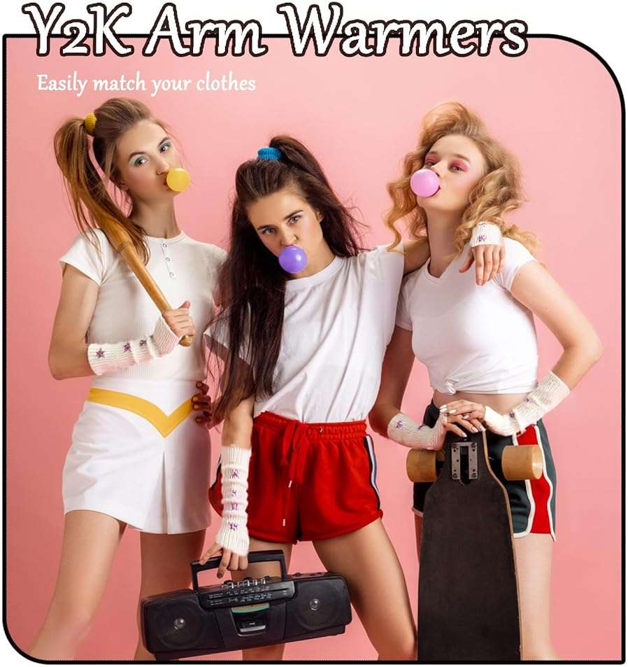 Angirlish 4 Pairs Star Arm Warmers Y2K, Kawaii Knitted Arm Sleeve, Cute Fingerless Thumb Hole Gloves Grunge Accessories for Women Halloween Cosplay - Image 7