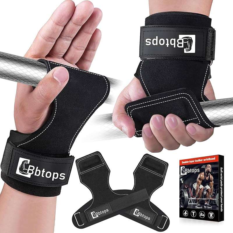 Weight Lifting Wrist Strap, Double-Layer Leather Wrist Straps for Gym Strength Training Weightlifting,Deadlift and Powerlifting, Enhance Grip Strength Neoprene Padding Gym Workout Lifting Straps Men/Women Pair - Image 1