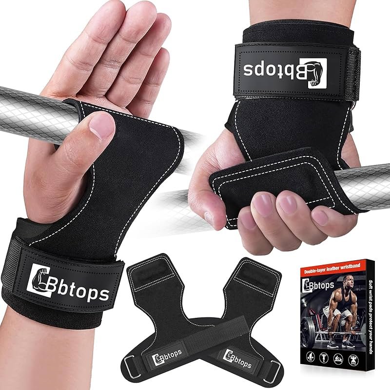 Weight Lifting Wrist Strap, Double-Layer Leather Wrist Straps for Gym Strength Training Weightlifting,Deadlift and Powerlifting, Enhance Grip Strength Neoprene Padding Gym Workout Lifting Straps Men/Women Pair - Product Image