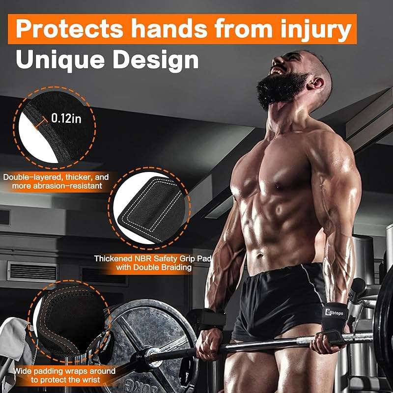 Weight Lifting Wrist Strap, Double-Layer Leather Wrist Straps for Gym Strength Training Weightlifting,Deadlift and Powerlifting, Enhance Grip Strength Neoprene Padding Gym Workout Lifting Straps Men/Women Pair - Image 4