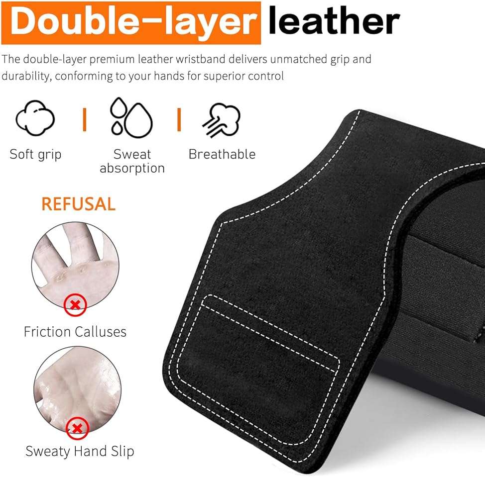 Weight Lifting Wrist Strap, Double-Layer Leather Wrist Straps for Gym Strength Training Weightlifting,Deadlift and Powerlifting, Enhance Grip Strength Neoprene Padding Gym Workout Lifting Straps Men/Women Pair - Image 5
