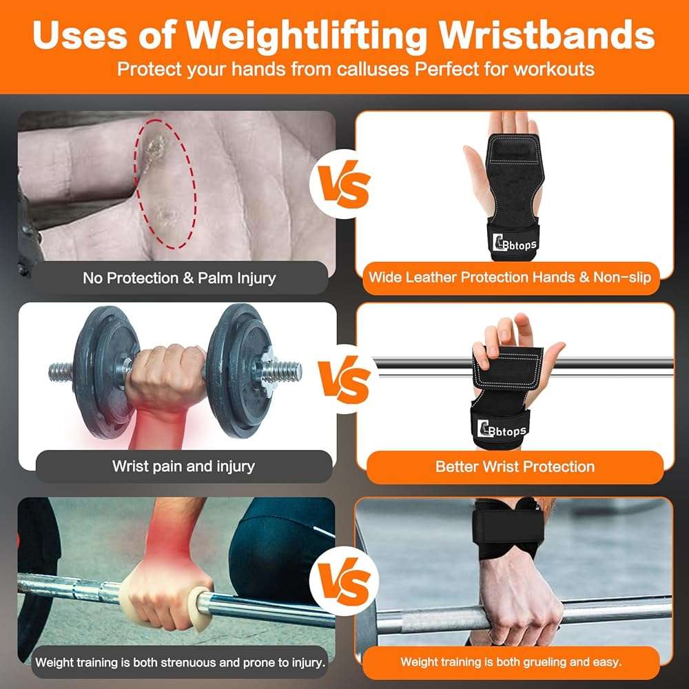 Weight Lifting Wrist Strap, Double-Layer Leather Wrist Straps for Gym Strength Training Weightlifting,Deadlift and Powerlifting, Enhance Grip Strength Neoprene Padding Gym Workout Lifting Straps Men/Women Pair - Image 9