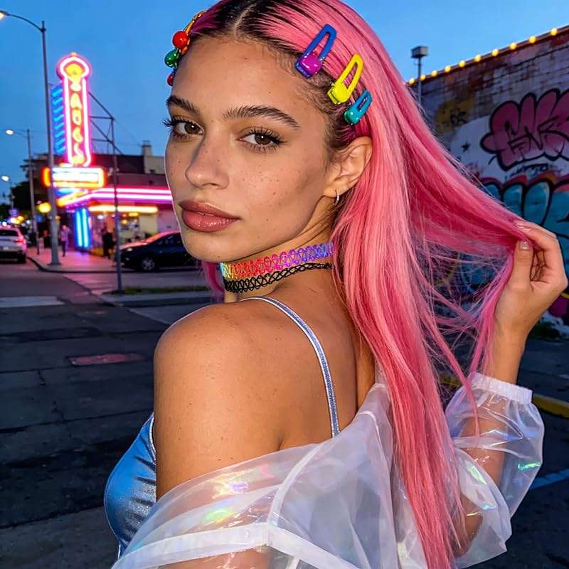 2PCS Black Tattoo Choker Necklace Gothic 90s Choker Rainbow Tattoo Choker Necklace 2000s Jewelry Adjustable Stretchy Elastic Necklace Y2K Vintage Accessories for Women - Image 6
