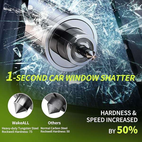 Window Breaker Seatbelt Cutter, Emergency 2‑in‑1 Car Escape Keychain Tool, Safe Hammer Glass Breaker Under Water–Compact, Durable Emergency Rescue Device for Drivers & First Responders, Premium Black - Image 2