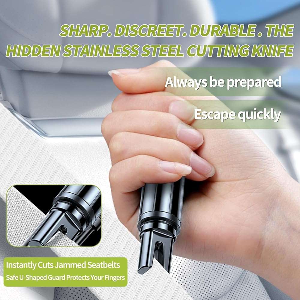 Window Breaker Seatbelt Cutter, Emergency 2‑in‑1 Car Escape Keychain Tool, Safe Hammer Glass Breaker Under Water–Compact, Durable Emergency Rescue Device for Drivers & First Responders, Premium Black - Image 4