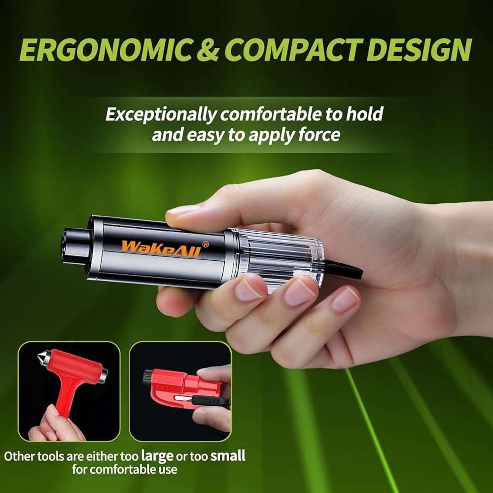 Window Breaker Seatbelt Cutter, Emergency 2‑in‑1 Car Escape Keychain Tool, Safe Hammer Glass Breaker Under Water–Compact, Durable Emergency Rescue Device for Drivers & First Responders, Premium Black - Image 6