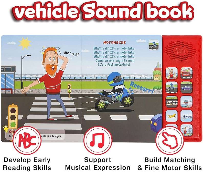 Steve and Maggie Sound Book – 10 Button Interactive Nursery Rhymes Sound Book for Toddlers 1-3, Talking Musical Book, Sing-Along Music Book, Educational Toy Gift for Boys & Girls (Things that Go) - Image 4