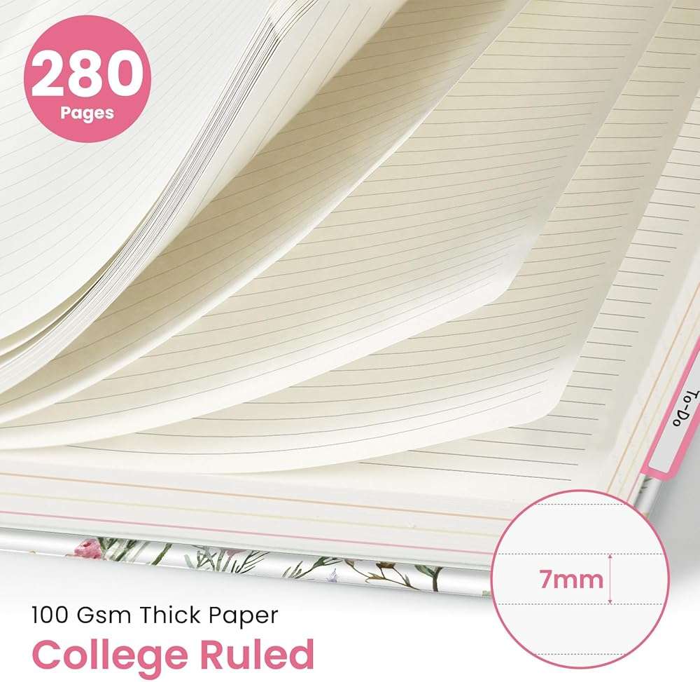 Large Spiral Lined Notebooks for Work with Removable Dividers & Tabs, 8.5"x11" Pretty Hardcover 5 Subject Notebook Journal for Women, College Ruled, Perfect for Study & Office Organization, 280 Pages,Wildflowers - Image 2