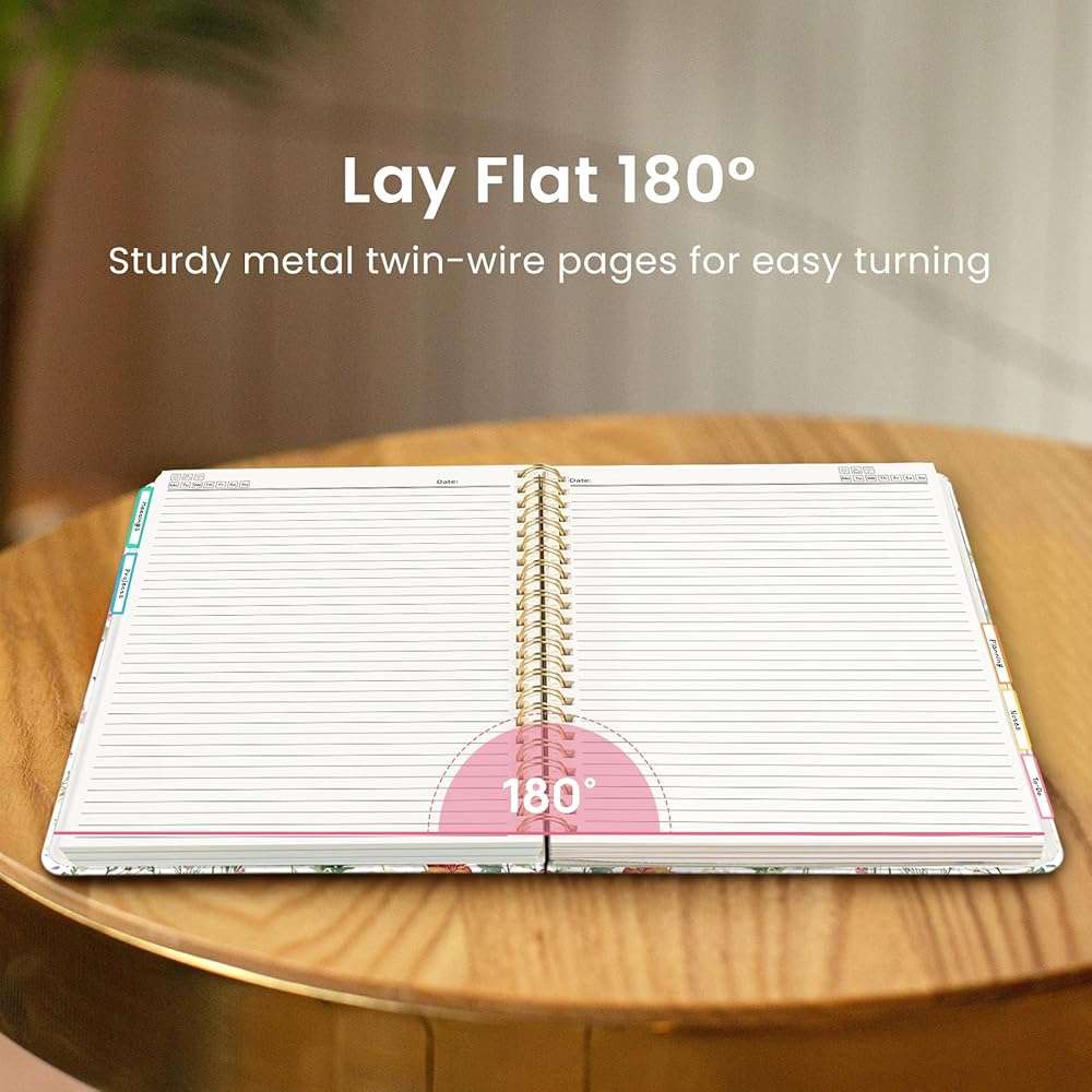 Large Spiral Lined Notebooks for Work with Removable Dividers & Tabs, 8.5"x11" Pretty Hardcover 5 Subject Notebook Journal for Women, College Ruled, Perfect for Study & Office Organization, 280 Pages,Wildflowers - Image 5