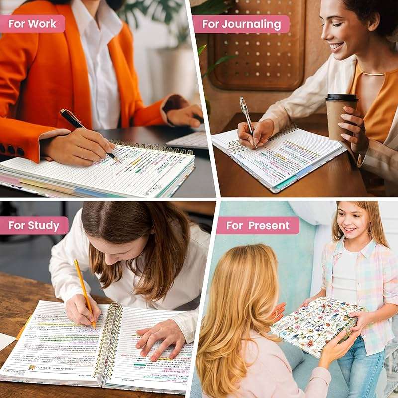 Large Spiral Lined Notebooks for Work with Removable Dividers & Tabs, 8.5"x11" Pretty Hardcover 5 Subject Notebook Journal for Women, College Ruled, Perfect for Study & Office Organization, 280 Pages,Wildflowers - Image 7