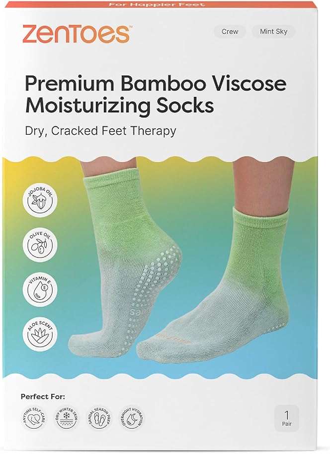 ZenToes Moisturizing Socks for Dry Cracked Feet - Bamboo Viscose Blend Spa Socks with Aloe Vera Gel Lining, Non-Slip Grippers, Self Care Gifts, Stocking Stuffers for Women (Mint Sky, 1 Pair) - Image 1