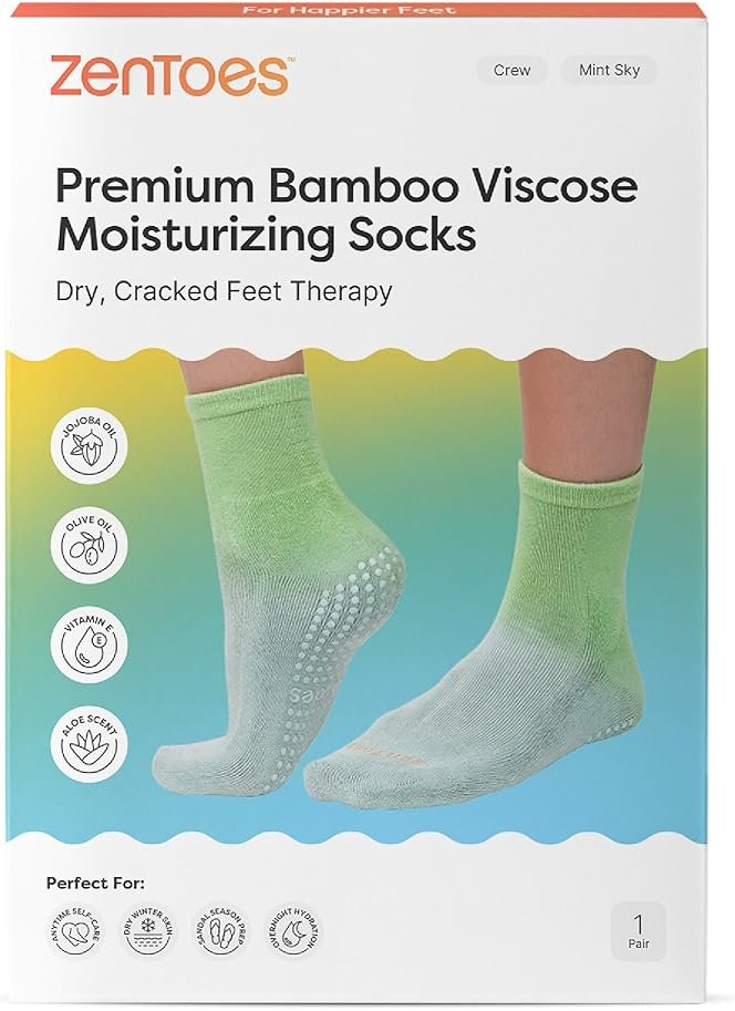 ZenToes Moisturizing Socks for Dry Cracked Feet - Bamboo Viscose Blend Spa Socks with Aloe Vera Gel Lining, Non-Slip Grippers, Self Care Gifts, Stocking Stuffers for Women (Mint Sky, 1 Pair) - Product Image