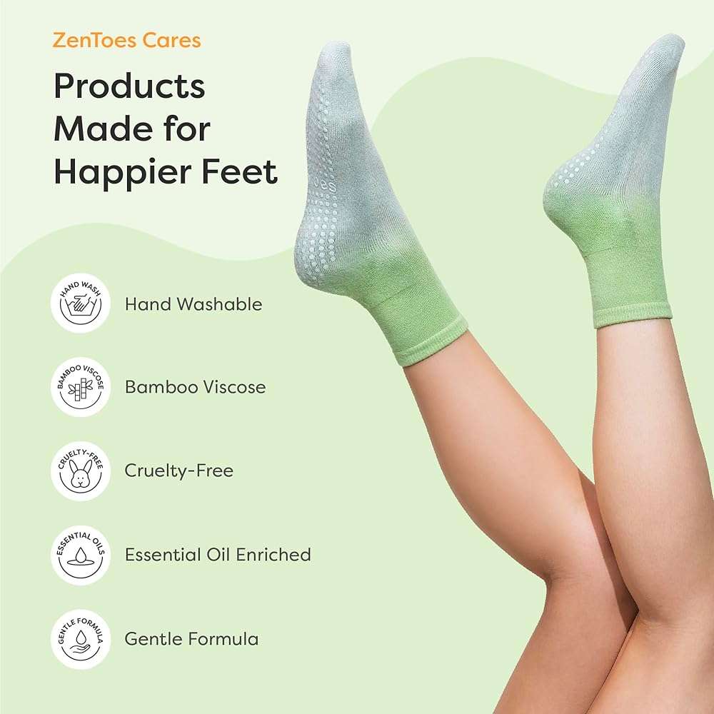 ZenToes Moisturizing Socks for Dry Cracked Feet - Bamboo Viscose Blend Spa Socks with Aloe Vera Gel Lining, Non-Slip Grippers, Self Care Gifts, Stocking Stuffers for Women (Mint Sky, 1 Pair) - Image 8