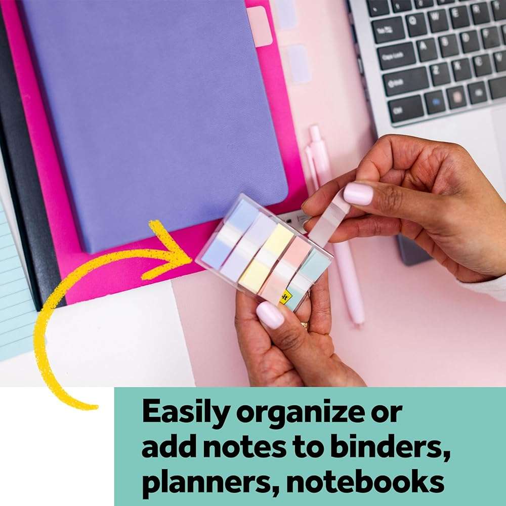Post-it Flags, 0.47 in. x 1.7 in., One Dispenser with 100 -Count Assorted Pastel Colors Sticky Tabs Per Dispenser, Removable Page Markers for Planners, Journals, and Calendars (100 Flags Total) - Image 4
