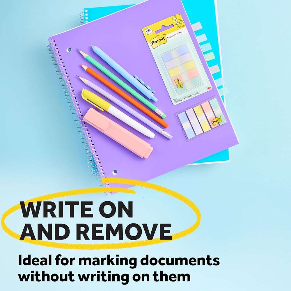 Post-it Flags, 0.47 in. x 1.7 in., One Dispenser with 100 -Count Assorted Pastel Colors Sticky Tabs Per Dispenser, Removable Page Markers for Planners, Journals, and Calendars (100 Flags Total) - Image 5