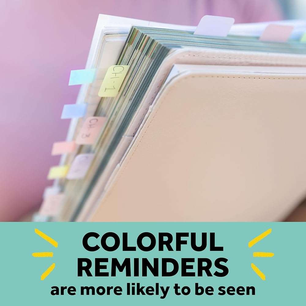 Post-it Flags, 0.47 in. x 1.7 in., One Dispenser with 100 -Count Assorted Pastel Colors Sticky Tabs Per Dispenser, Removable Page Markers for Planners, Journals, and Calendars (100 Flags Total) - Image 8