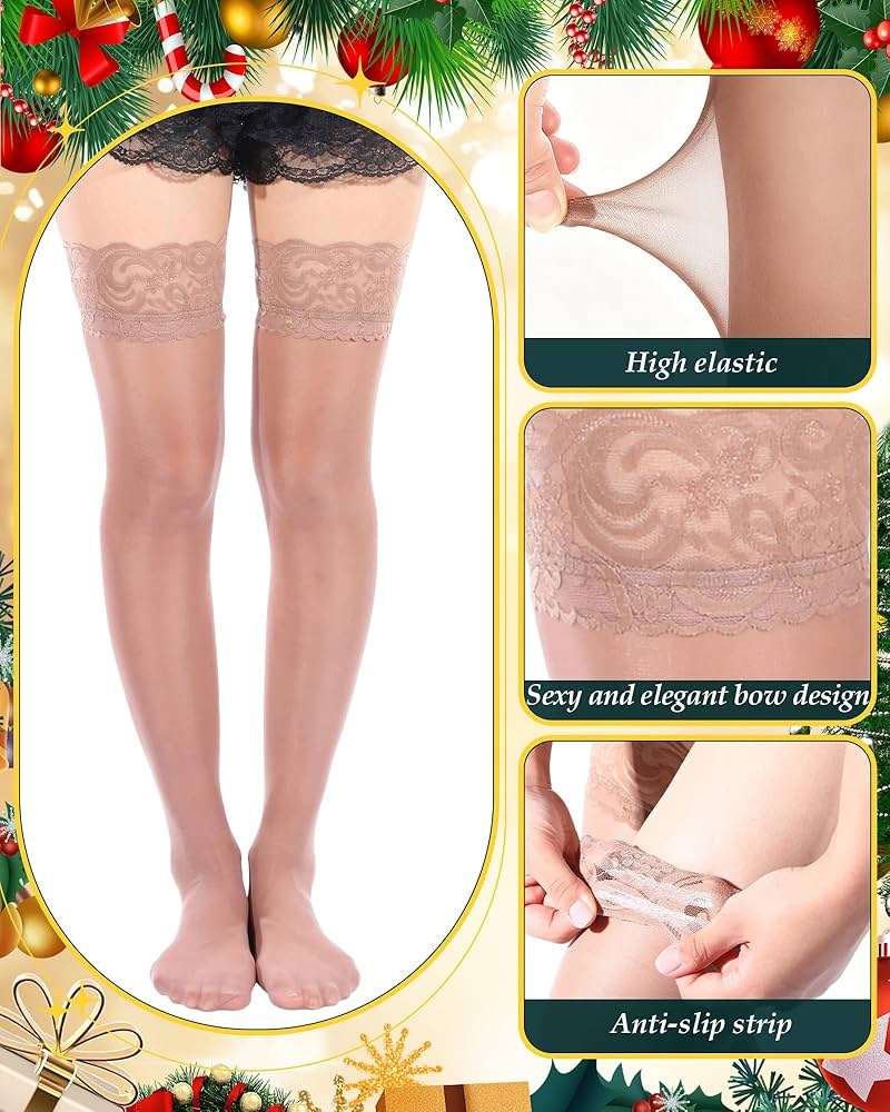 Syhood 2 Pairs Valentine's Day Women's Lace Top Thigh High Sheer Stockings Thigh Highs for women - Image 6