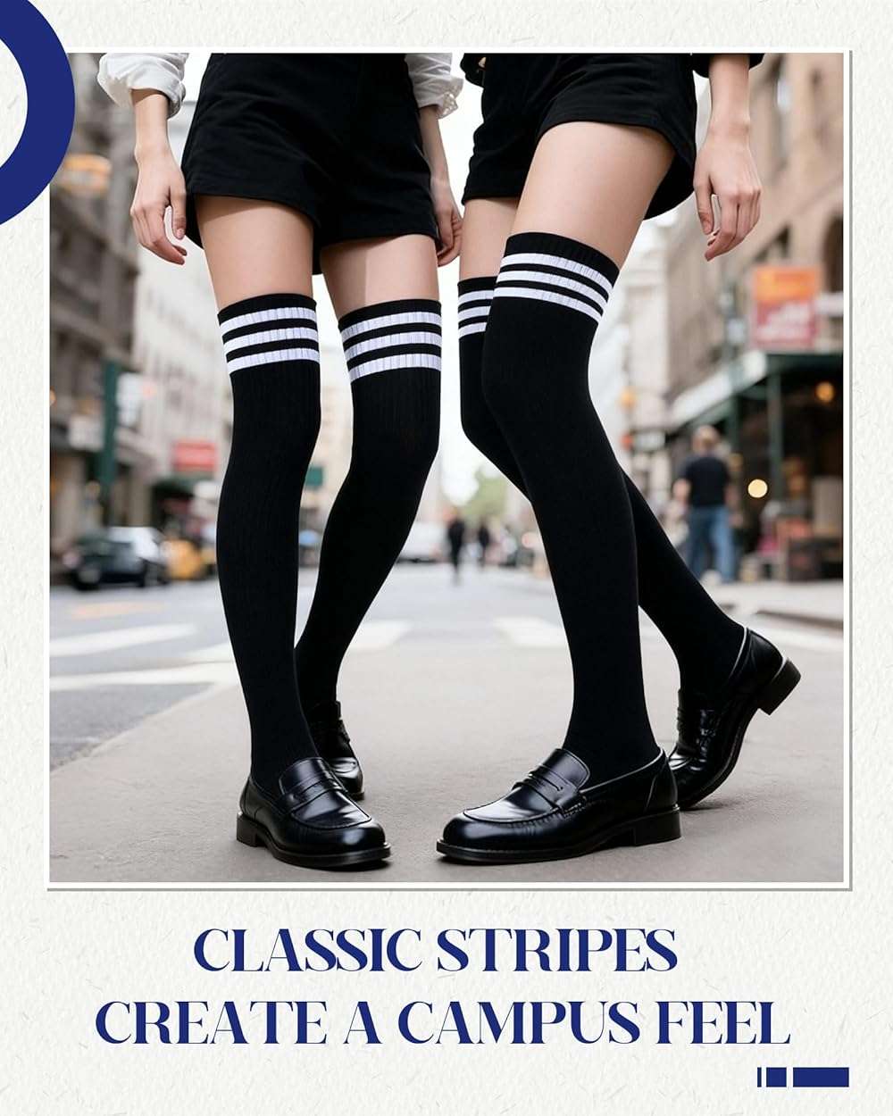 Ramede 2 Pairs Women's Three Stripes Thigh High Socks Extra Long High Thigh Socks Striped over Knee Long Opaque Stockings - Image 3