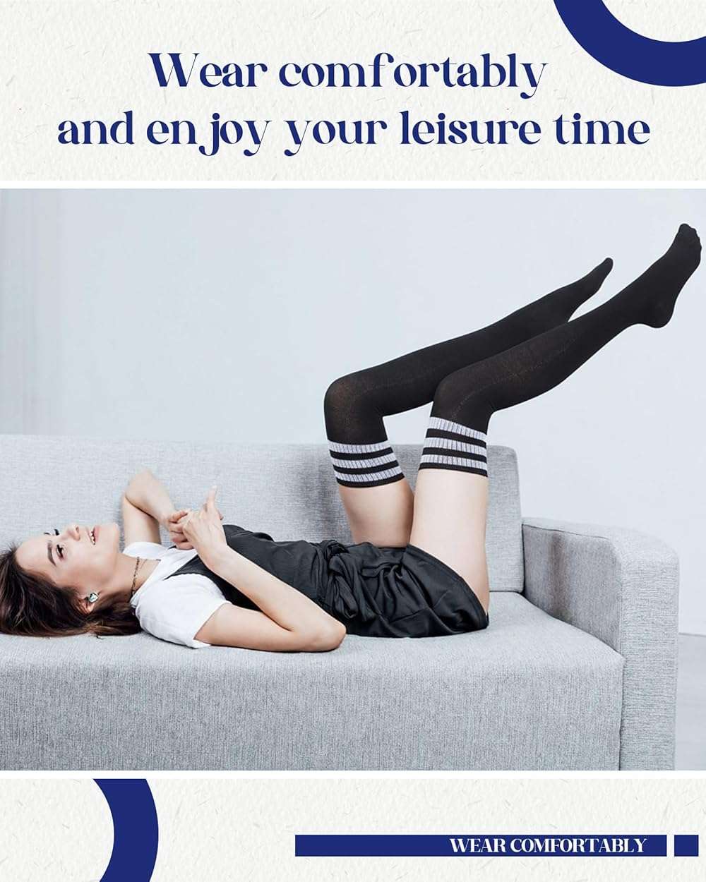 Ramede 2 Pairs Women's Three Stripes Thigh High Socks Extra Long High Thigh Socks Striped over Knee Long Opaque Stockings - Image 7