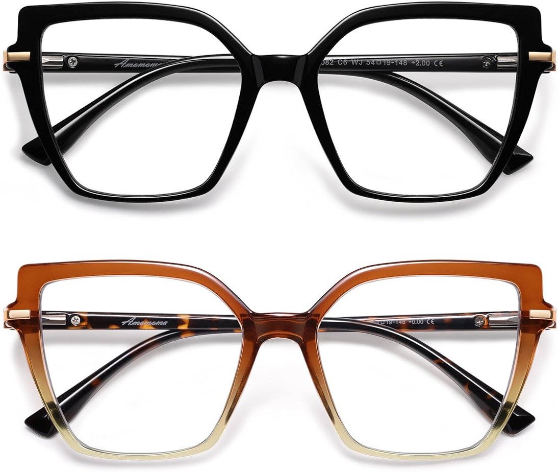 AMOMOMA Trendy Square Blue Light Blocking Reading Glasses for Women Women's Readers Spring Hinge AM6082 - Product Image