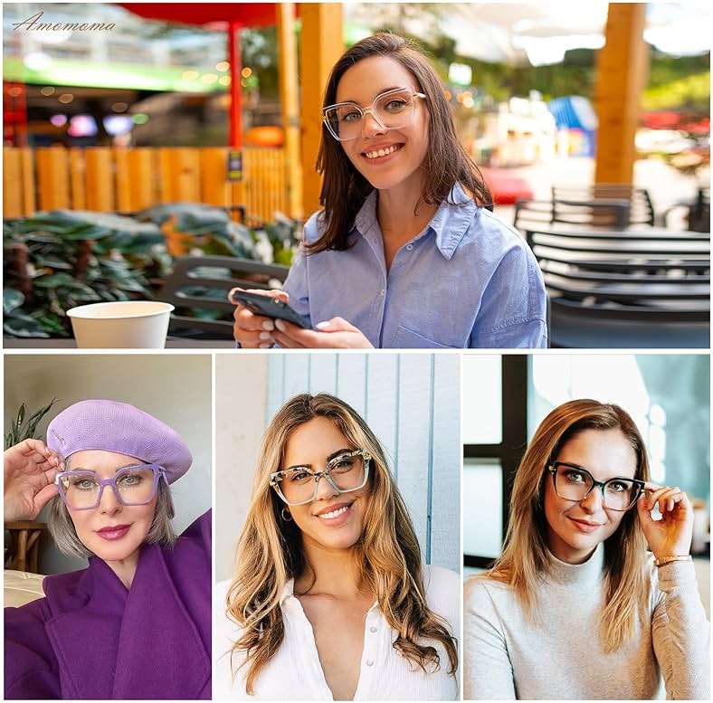 AMOMOMA Trendy Square Blue Light Blocking Reading Glasses for Women Women's Readers Spring Hinge AM6082 - Image 2