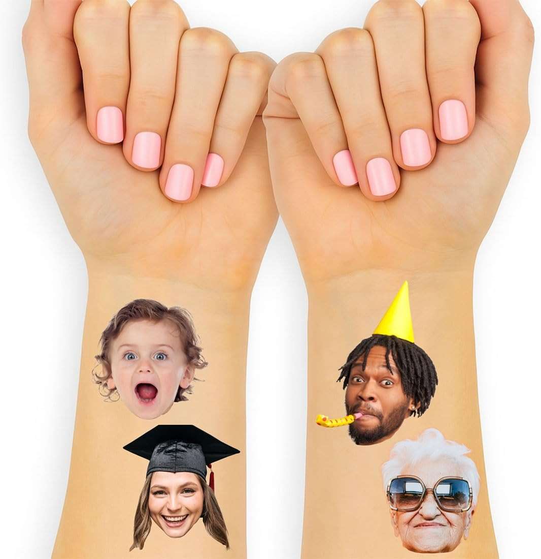 Andaz Press Personalized Temporary Tattoos, 25 Custom Face Tattoos for Weddings, Bachelorette Parties, Birthday, Graduation, Easy to Apply Custom Tattoos Temporary for All Ages, USA Made, 2-Inch - Image 1