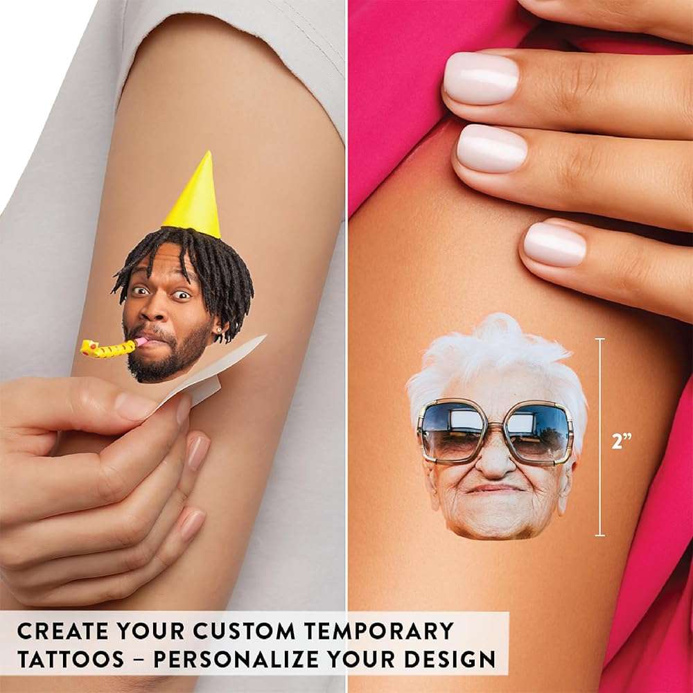 Andaz Press Personalized Temporary Tattoos, 25 Custom Face Tattoos for Weddings, Bachelorette Parties, Birthday, Graduation, Easy to Apply Custom Tattoos Temporary for All Ages, USA Made, 2-Inch - Image 2